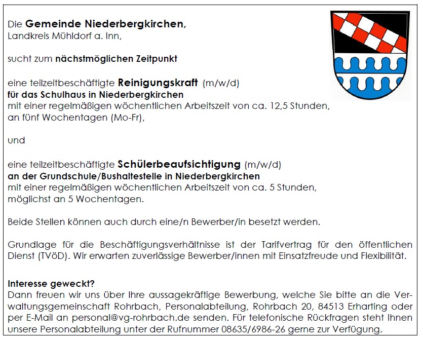 Stellenanzeige Reinigung NBK 01.09.2026 Stellenanzeige Reinigung NBK 01.09.2026
